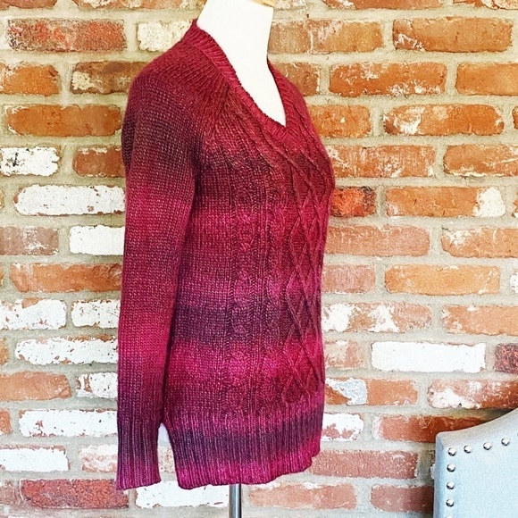 Prana Leisel Plum Gradient Striped Pink Chunky Cable Knit Sweater Medium - Picture 2 of 8